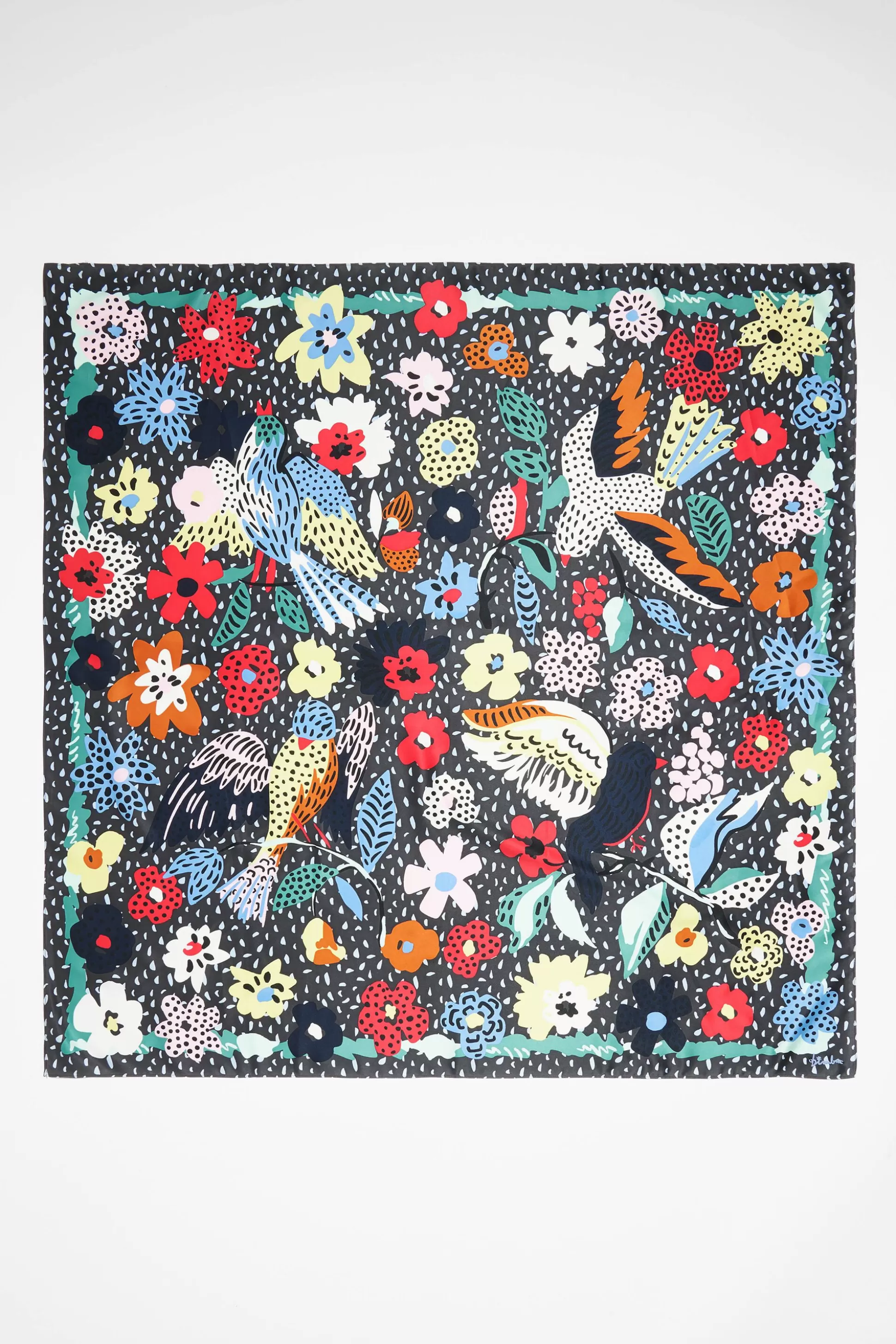 Anthracite birds and flowers scarf | Bimba Y Lola Cheap