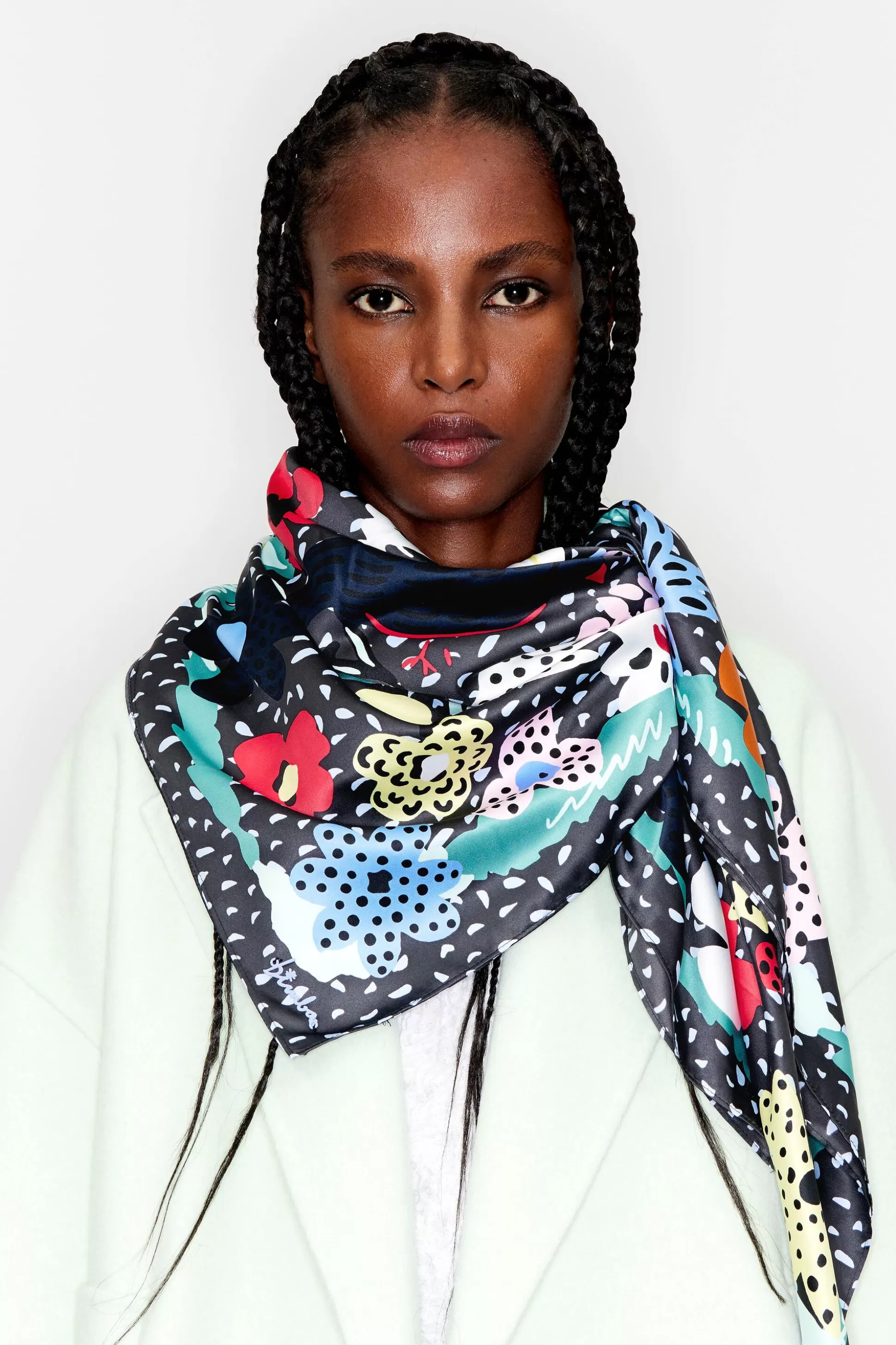 Anthracite birds and flowers scarf | Bimba Y Lola Cheap