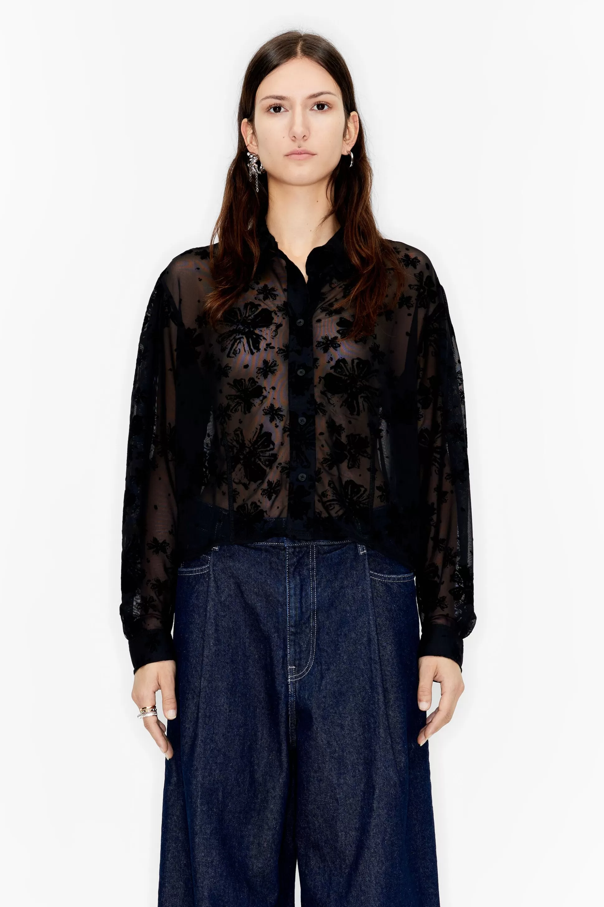 floral devoré tulle shirt | Bimba Y Lola Online