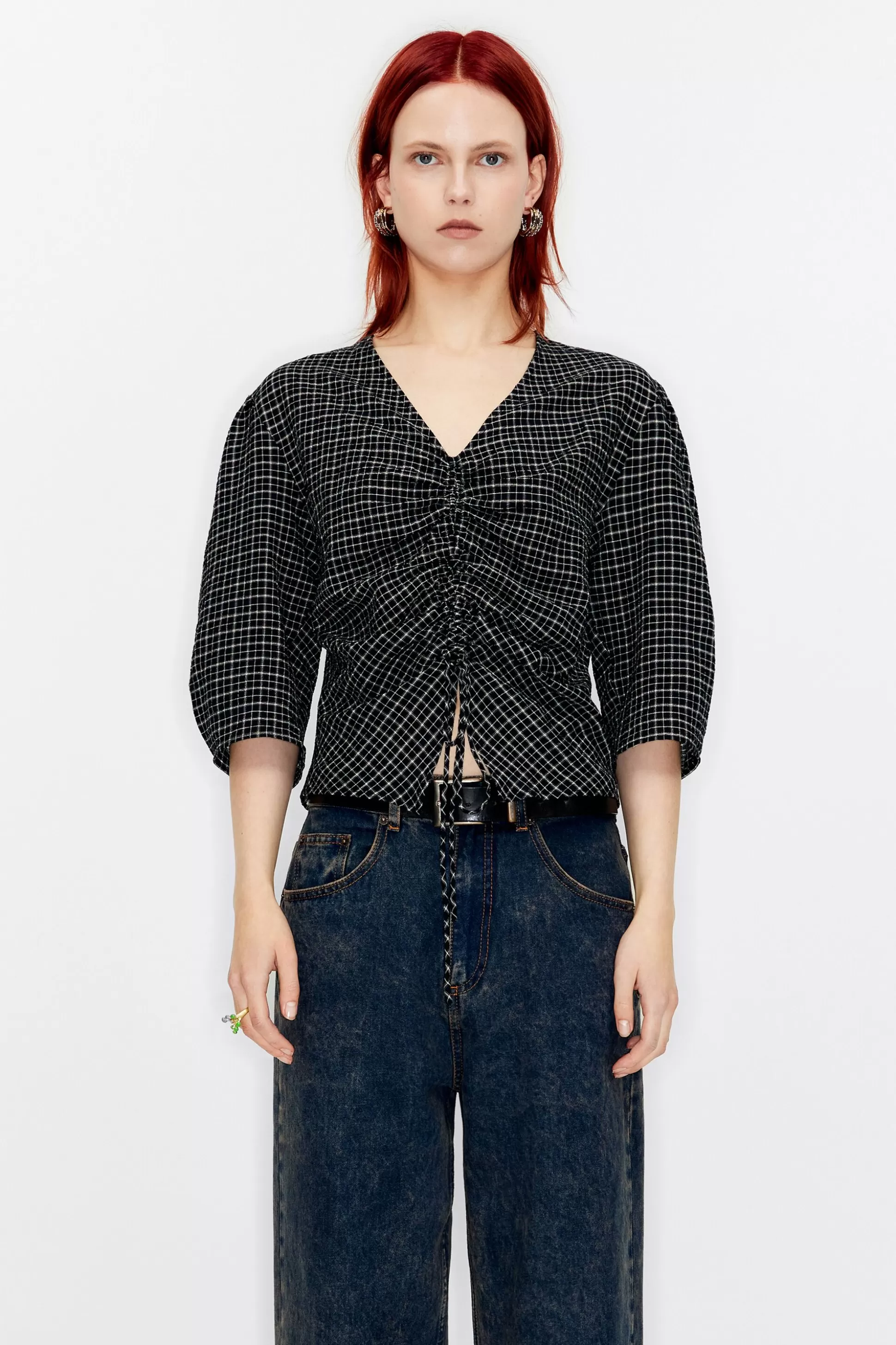 gingham ruched blouse | Bimba Y Lola Clearance