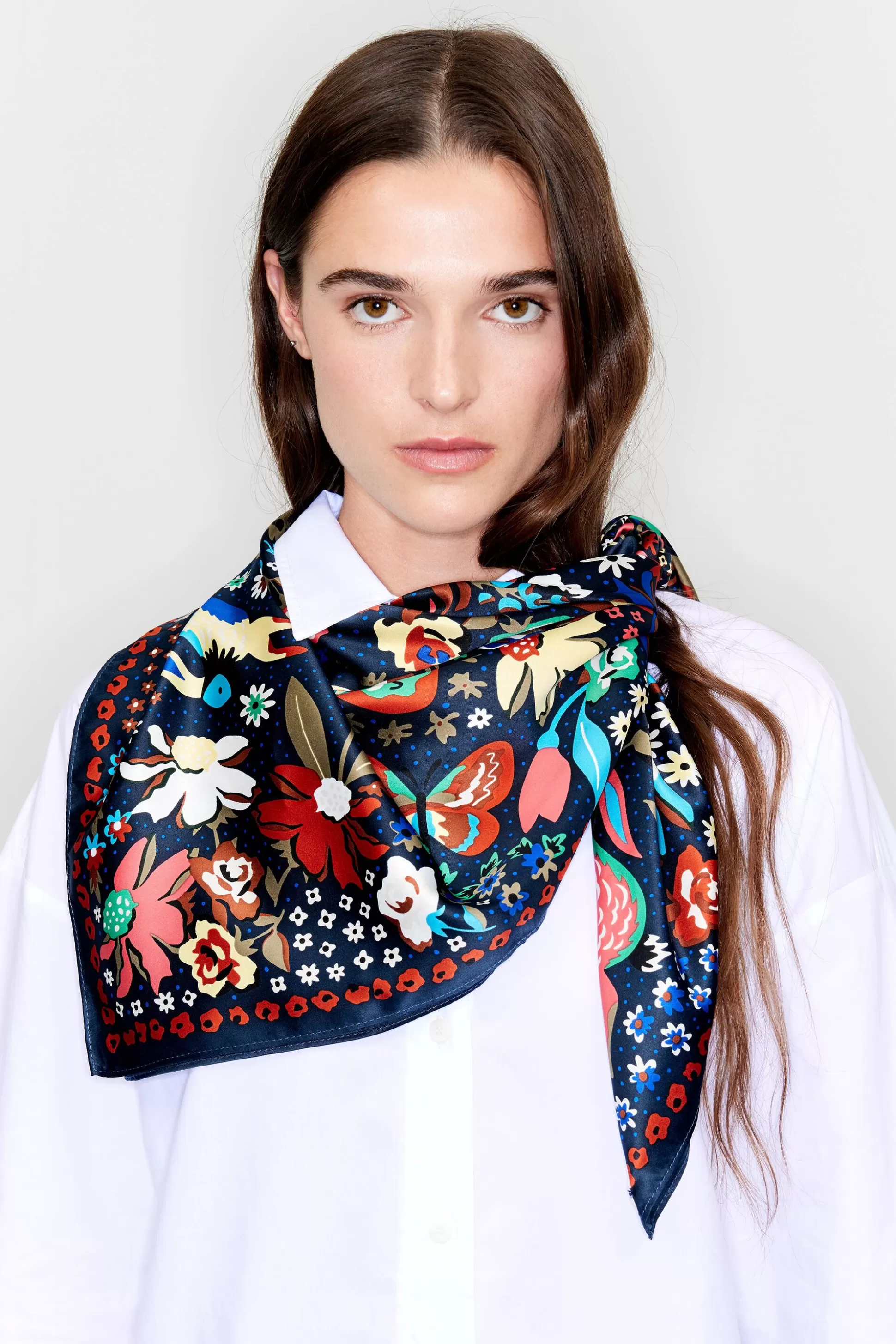 Blue flowers, birds and butterflies scarf | Bimba Y Lola Clearance