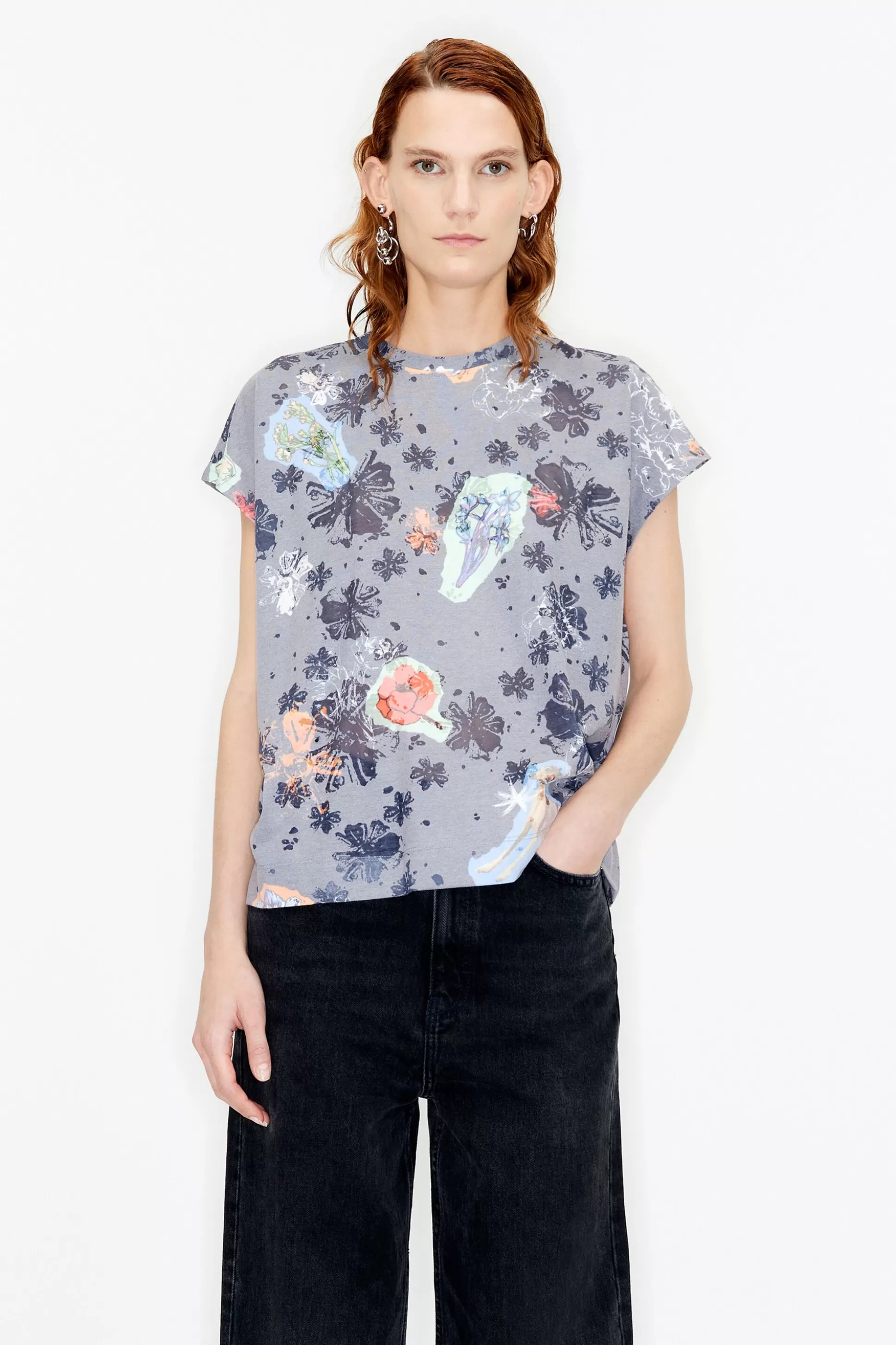 Blue Newspaper Dog boxy T-shirt | Bimba Y Lola Cheap