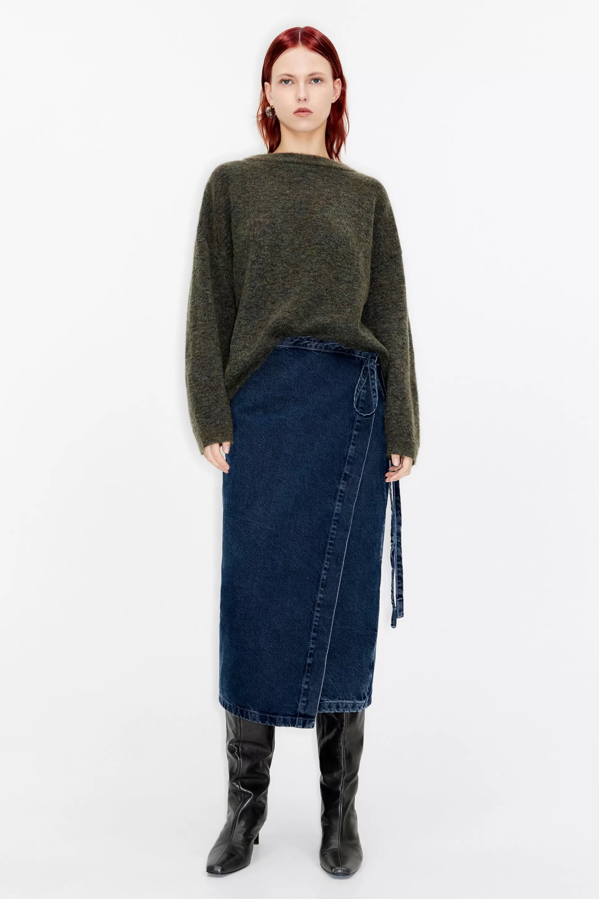 Blue-black denim midi wrap skirt | Bimba Y Lola Online