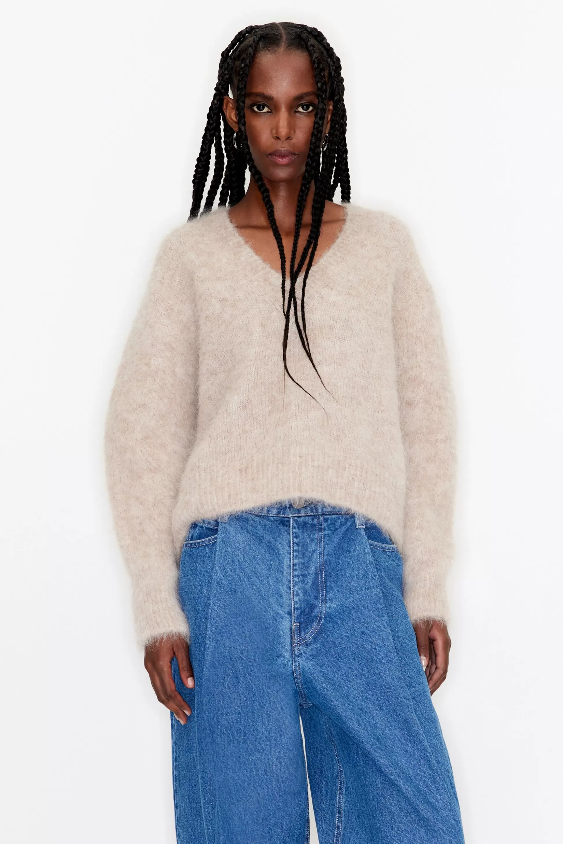 Camel mohair boxy sweater | Bimba Y Lola New