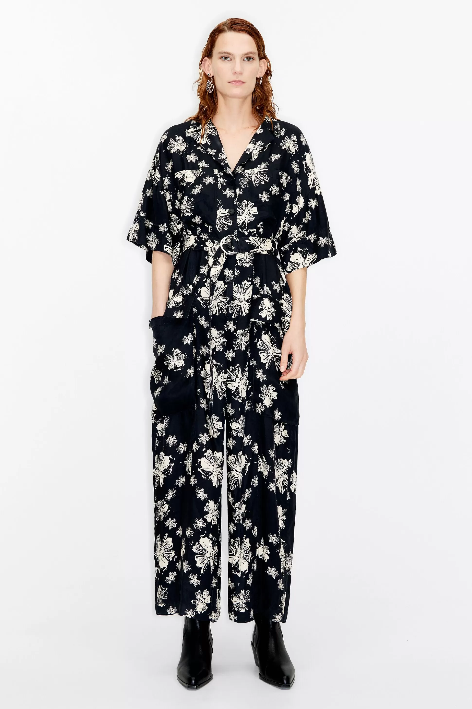 Fluid Flower Stamp cargo jumpsuit | Bimba Y Lola Store