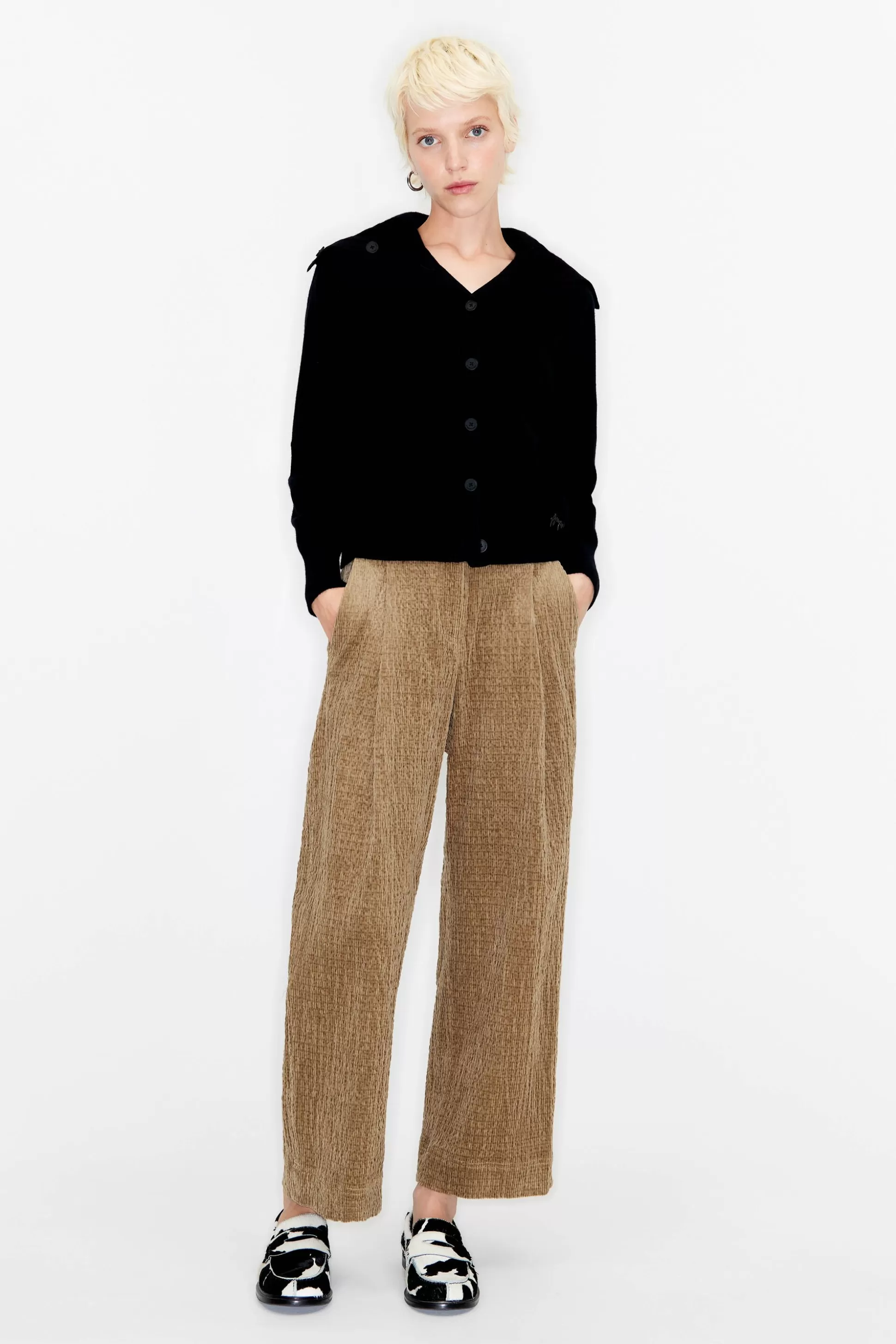 Khaki corduroy darted trousers | Bimba Y Lola Flash Sale