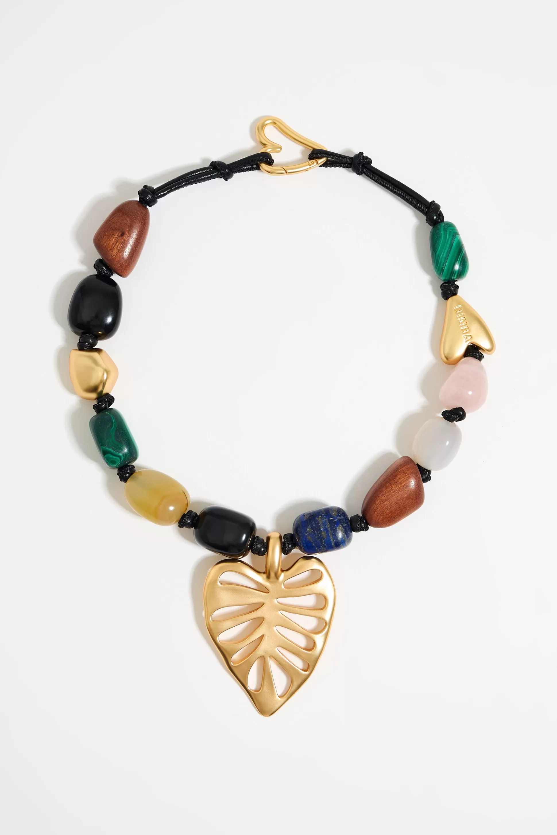 Matte gold leaf and stones necklace | Bimba Y Lola Best Sale