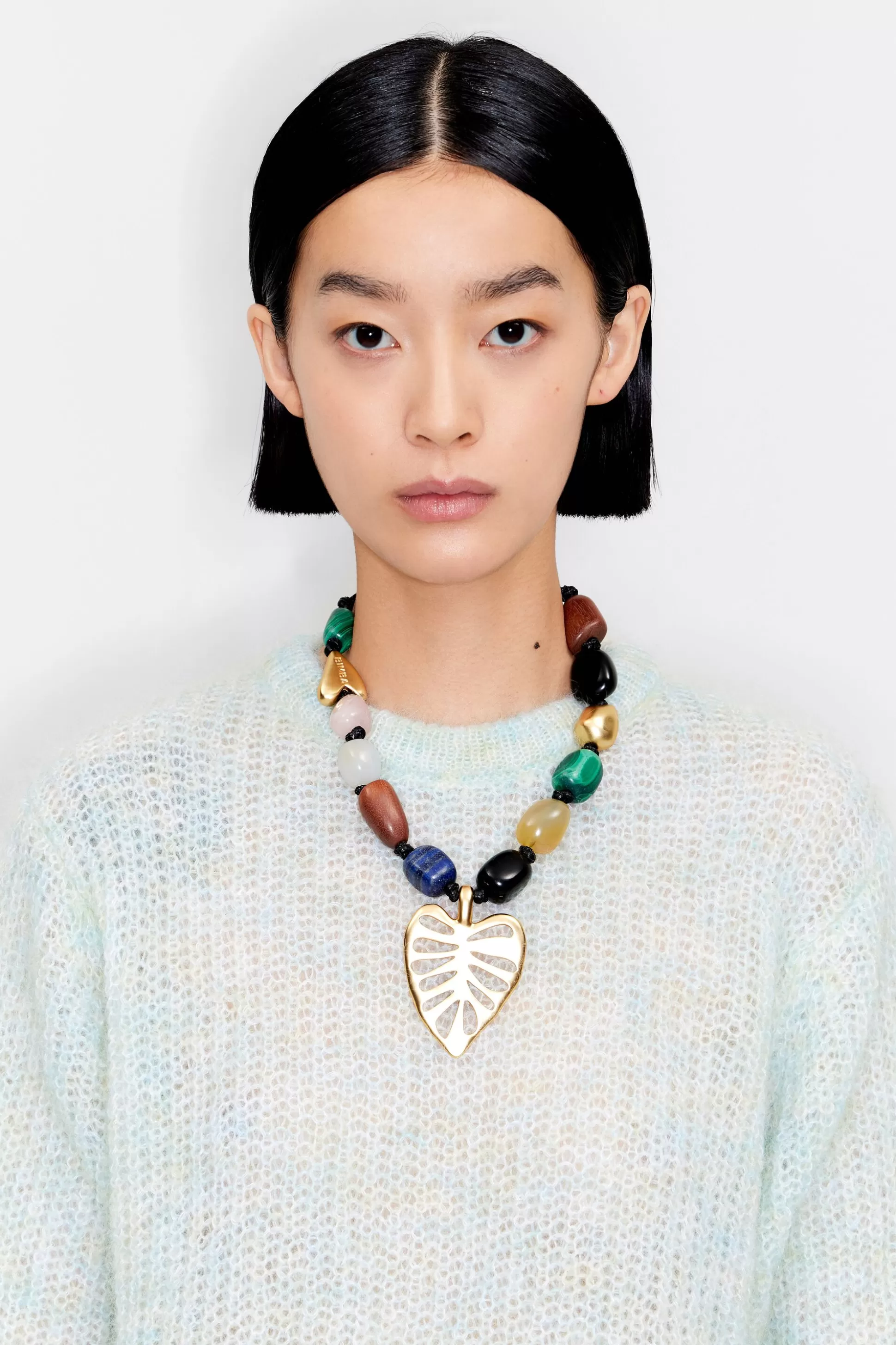 Matte gold leaf and stones necklace | Bimba Y Lola Best Sale