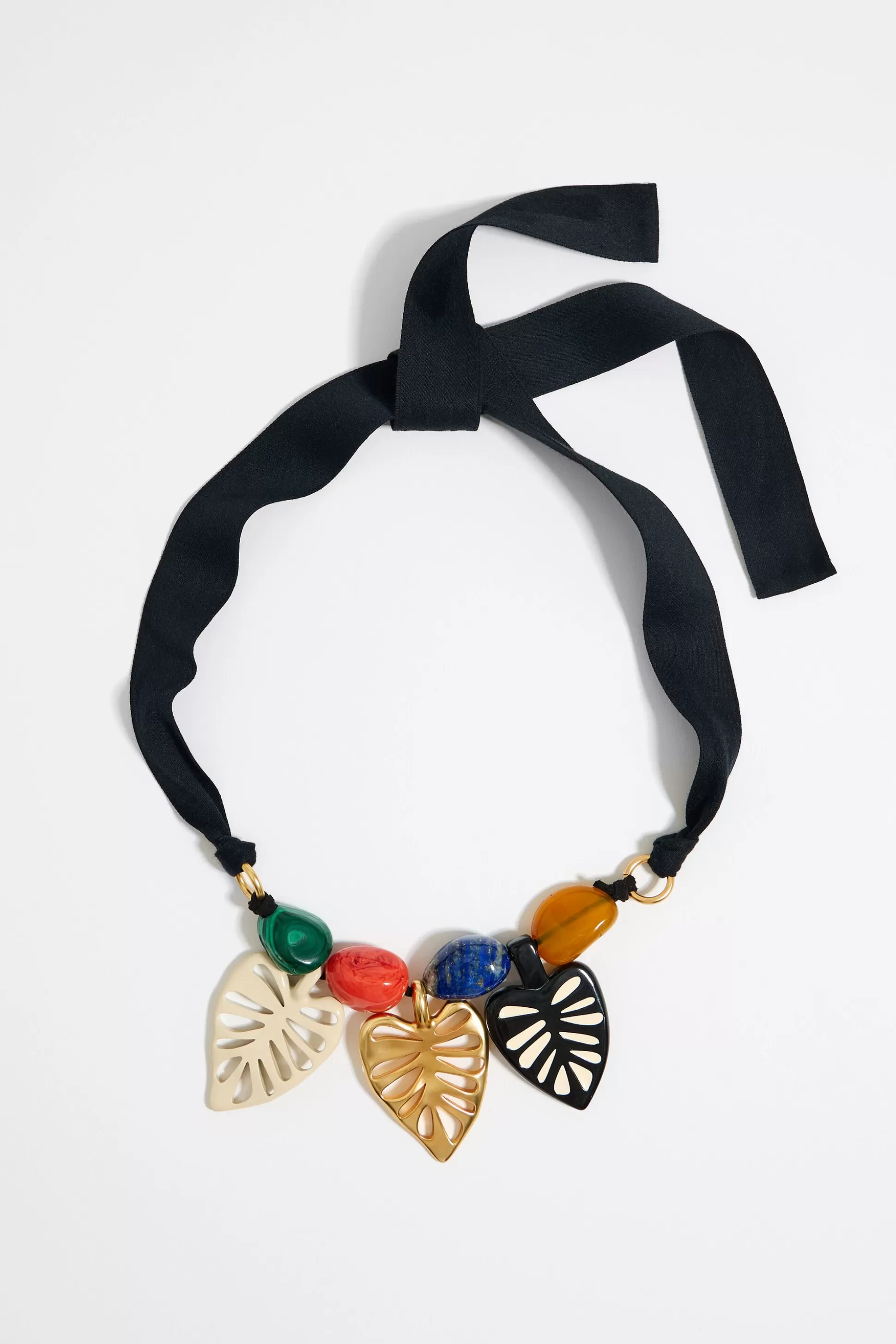 Matte gold leaves and stones necklace | Bimba Y Lola Cheap