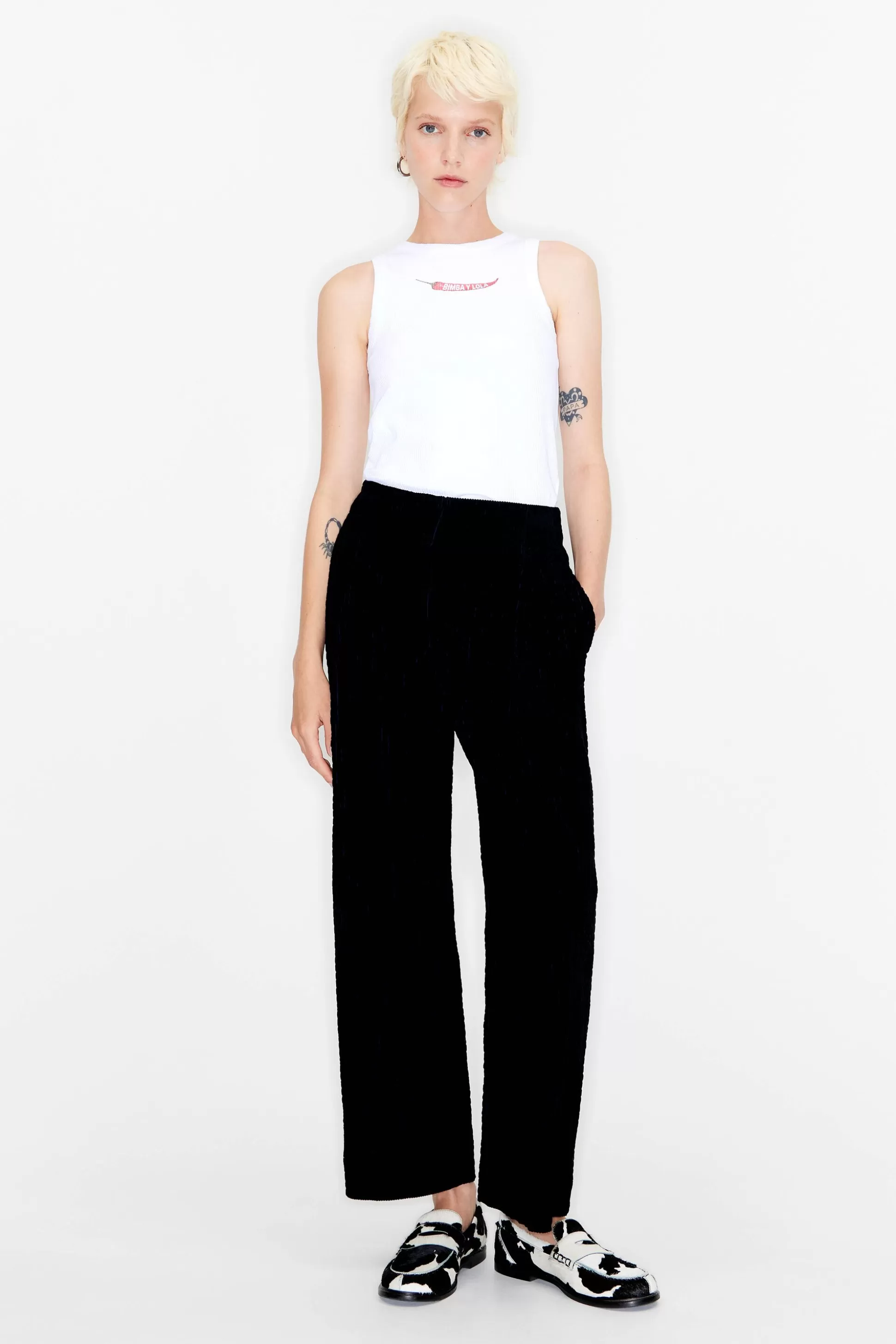 Navy blue corduroy darted trousers | Bimba Y Lola Best