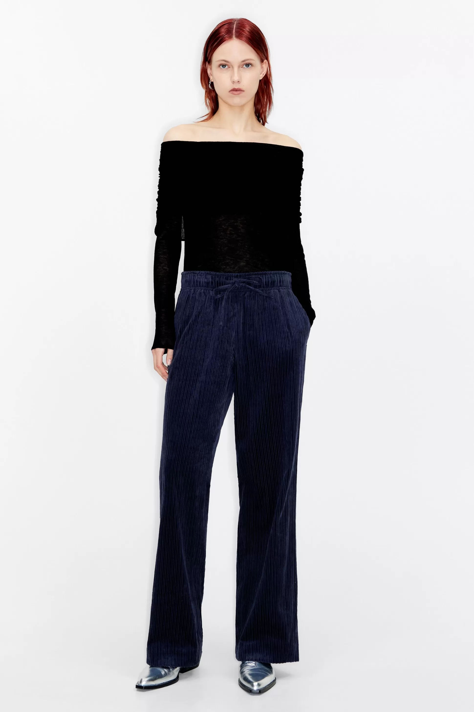 Navy blue corduroy jogger trousers | Bimba Y Lola Outlet