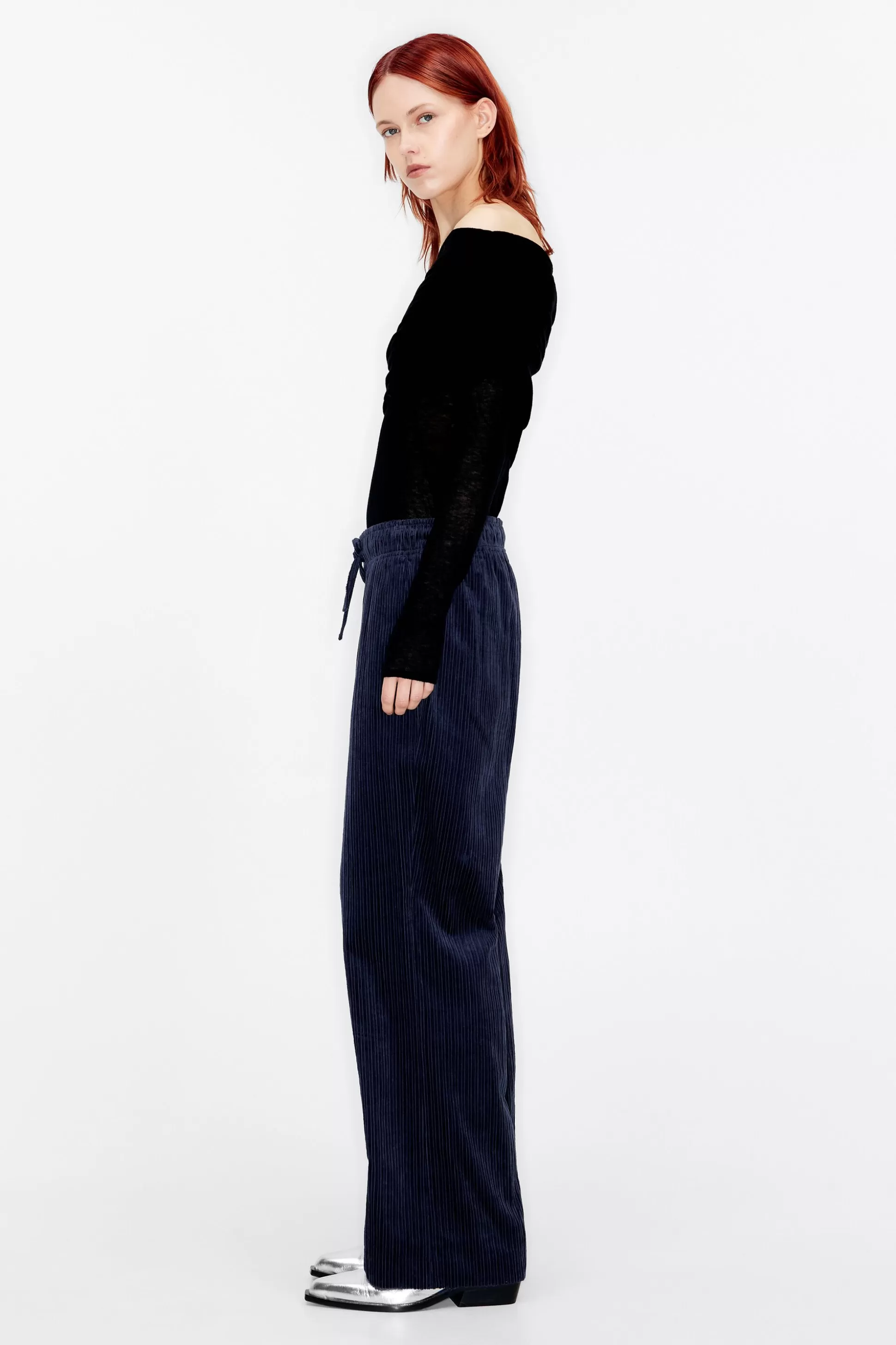 Navy blue corduroy jogger trousers | Bimba Y Lola Outlet