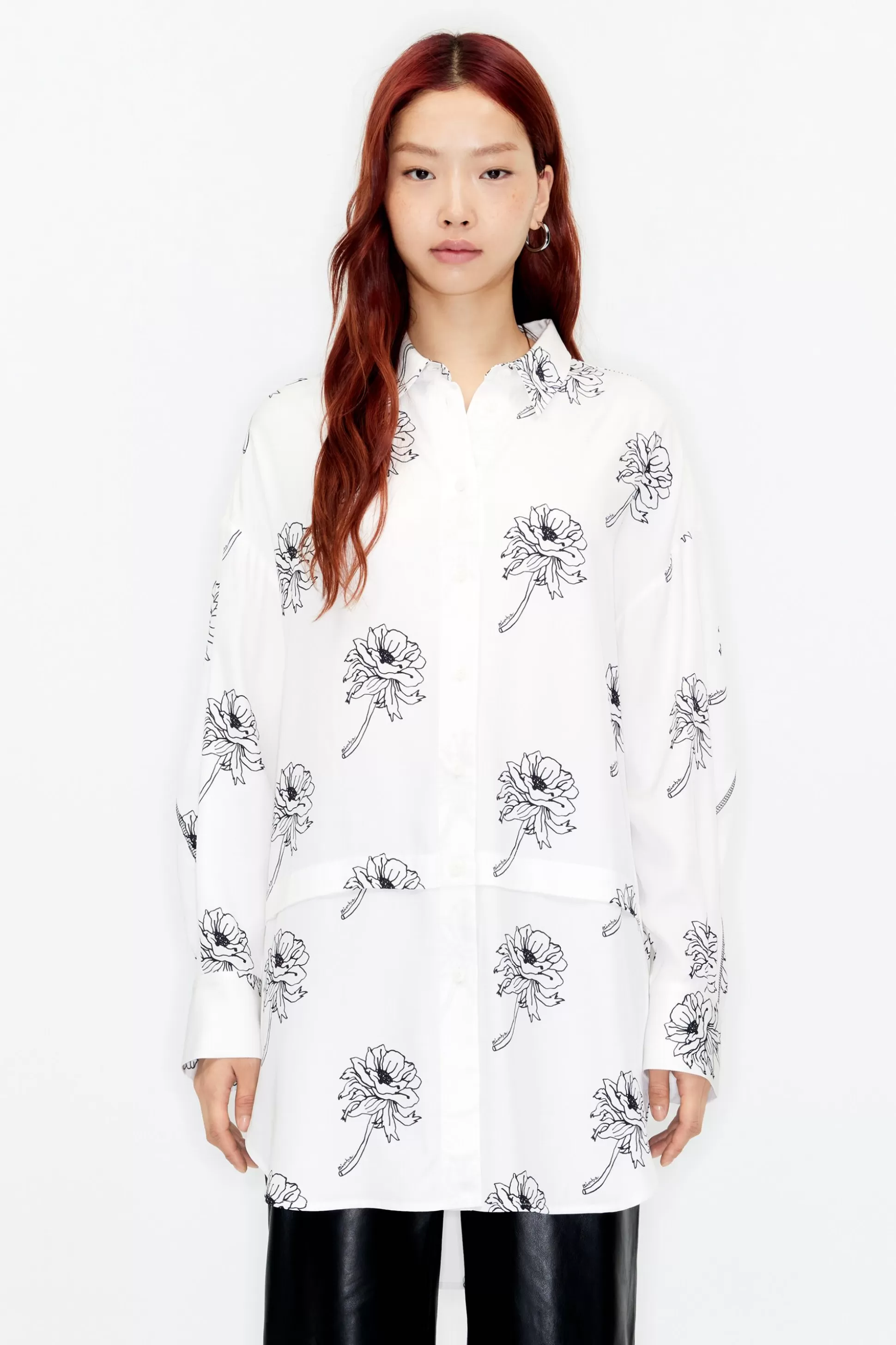 Oversize shirt with linear Maxi Flowers print | Bimba Y Lola Discount