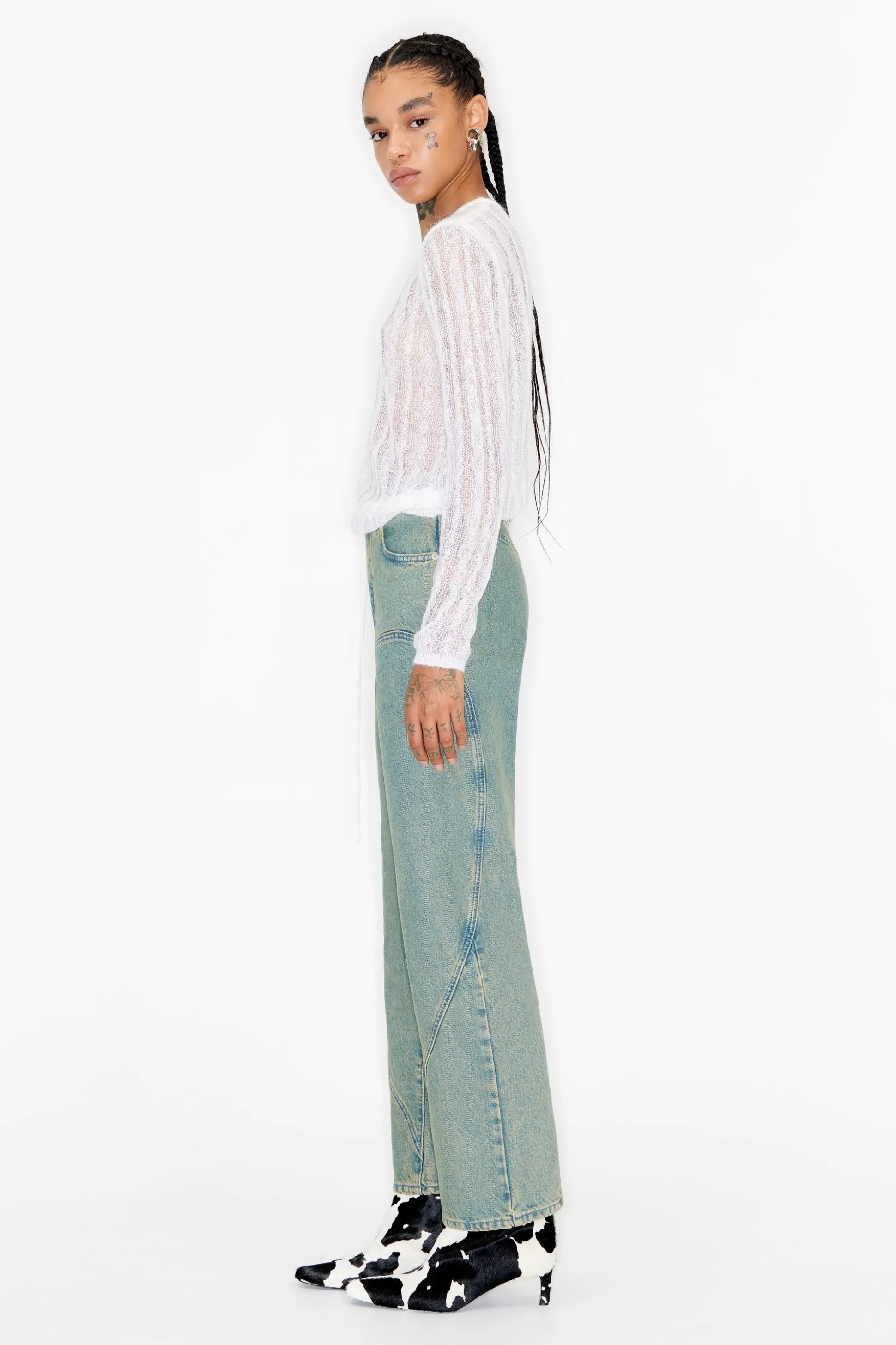 STRAIGHT CROPPED - Green overdyed high rise jeans | Bimba Y Lola Clearance