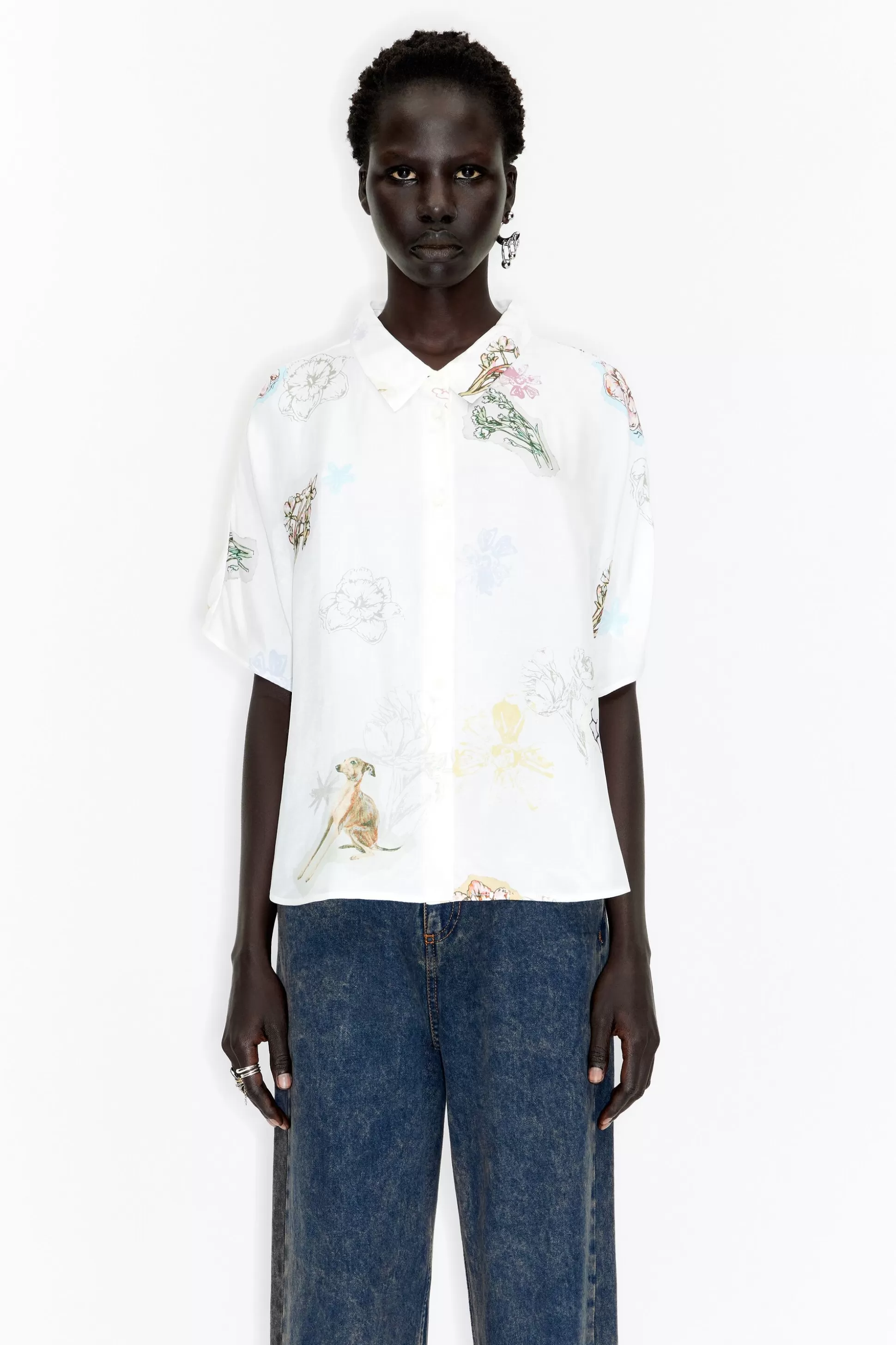 White Newdog print shirt | Bimba Y Lola Shop